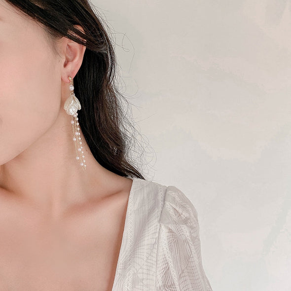 S&Y White Layered Drop Earrings