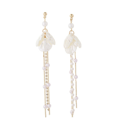 S&Y White Layered Drop Earrings