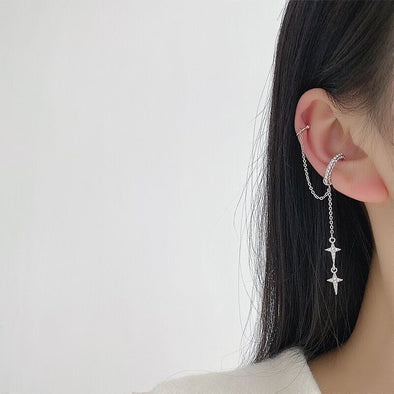 Double Ear Cuff Star Drop Earring