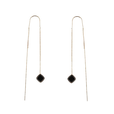 Black Detail Single Drop Earrings