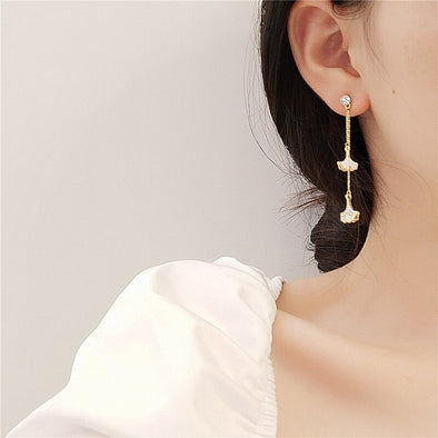 Gold Gingko Leaf Drop Earrings