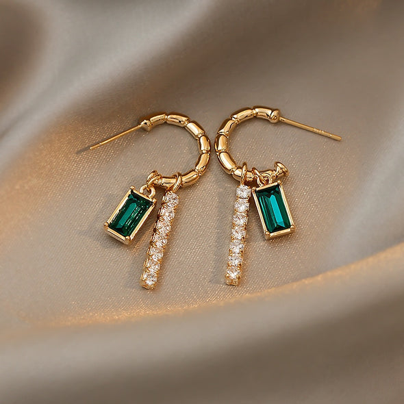 Emerald and Rhinestone Drop Earrings