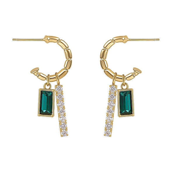 Emerald and Rhinestone Drop Earrings