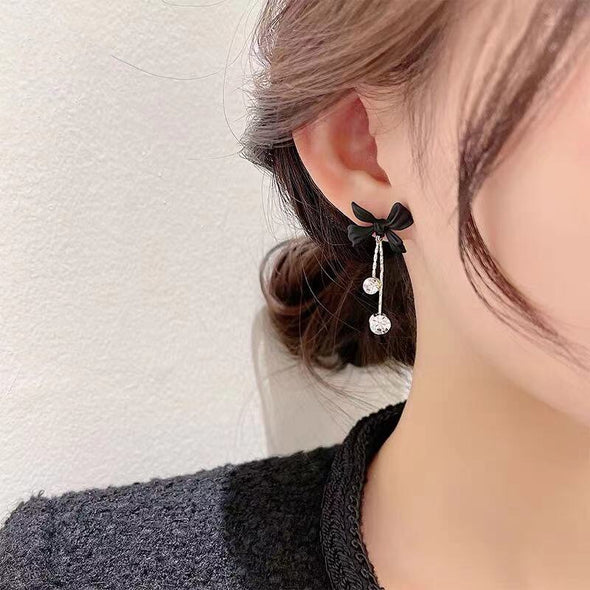 Black Bow and Tie Earrings