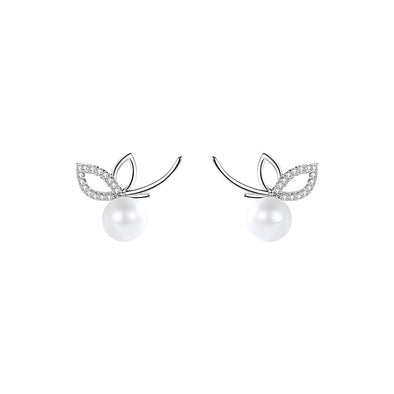 J&S Nature's Butterfly Pearl Stud Earrings