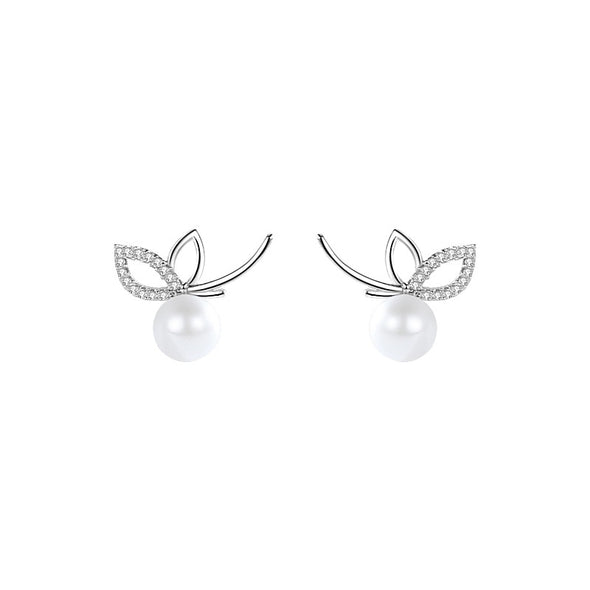 J&S Nature's Butterfly Pearl Stud Earrings