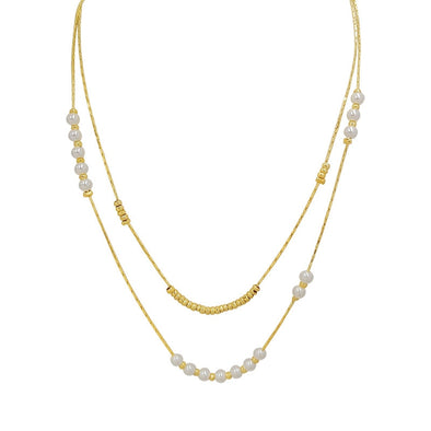 Double Pearl Line Necklace