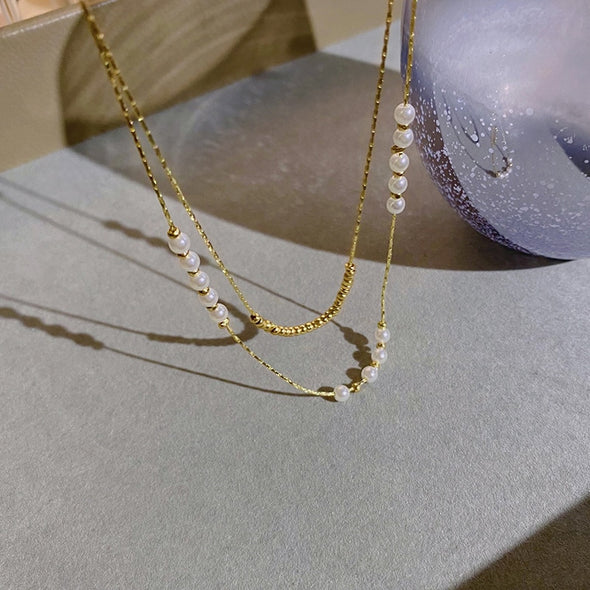 Double Pearl Line Necklace