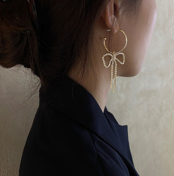 Rhinestone Bow Statement Earrings