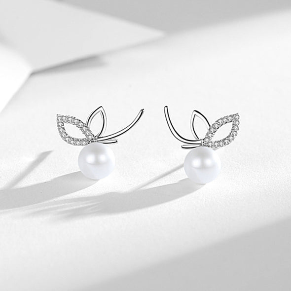 J&S Nature's Butterfly Pearl Stud Earrings