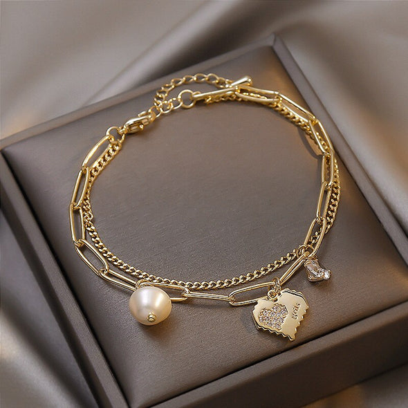 Natural Pearl and Heart Charm Bracelet