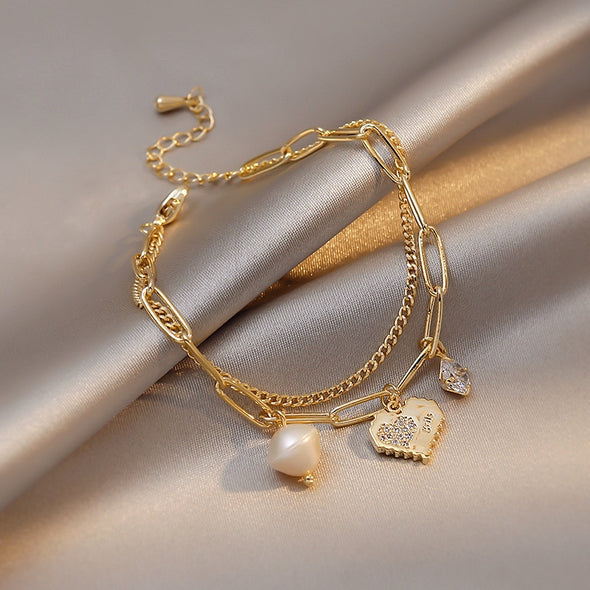 Natural Pearl and Heart Charm Bracelet