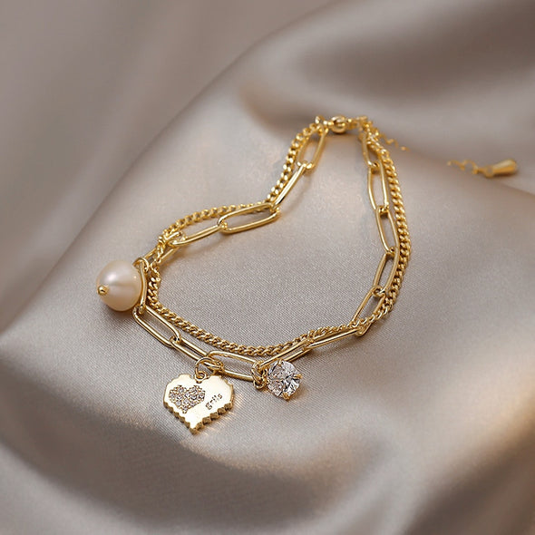 Natural Pearl and Heart Charm Bracelet